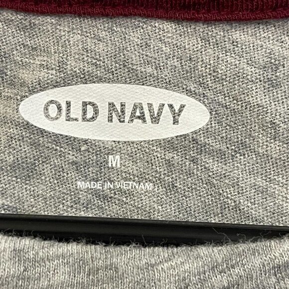 Old Navy Top Women's Medium Gray, Burgundy, White Long Sleeve - Picture 5 of 11